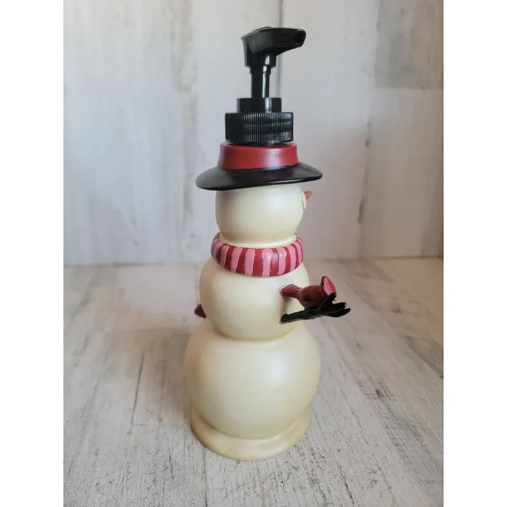 Snowman soap pump red cardinal Xmas‎ bathroom kitchen home decor